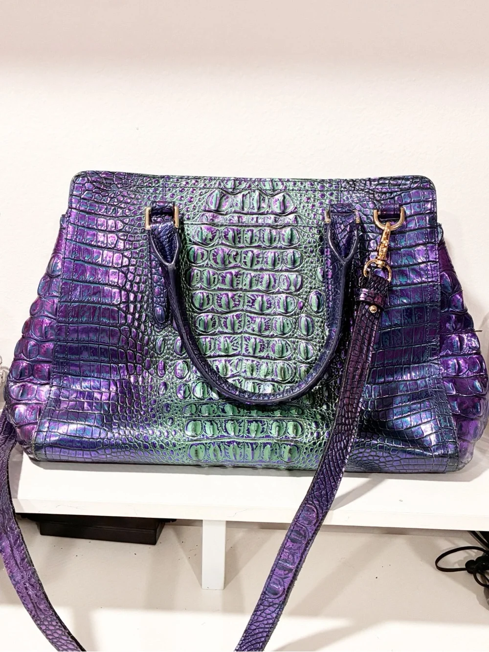 Brahmin Tia Royalty Ombre Melbourne Shoulder Tote Metallic Purple Blue Green